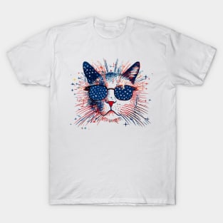 Cat American Flag 4th Of July Cute Patriotic Kitten T-Shirt